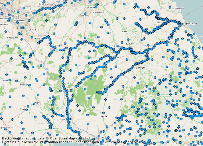 RHS data points along the River Tweed and its tributaries